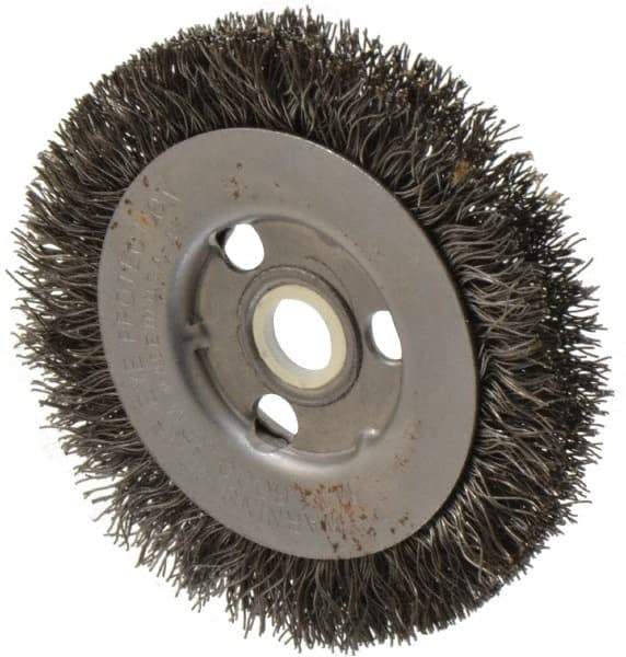 Anderson - 3" OD, 1/2" Arbor Hole, Crimped Steel Wheel Brush - 11/32" Face Width, 13/16" Trim Length, 0.0118" Filament Diam, 6,000 RPM - USA Tool & Supply