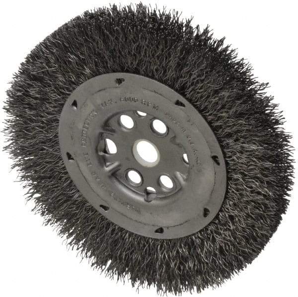 Anderson - 6" OD, 5/8" Arbor Hole, Crimped Steel Wheel Brush - 3/4" Face Width, 1-1/8" Trim Length, 0.014" Filament Diam, 6,000 RPM - USA Tool & Supply