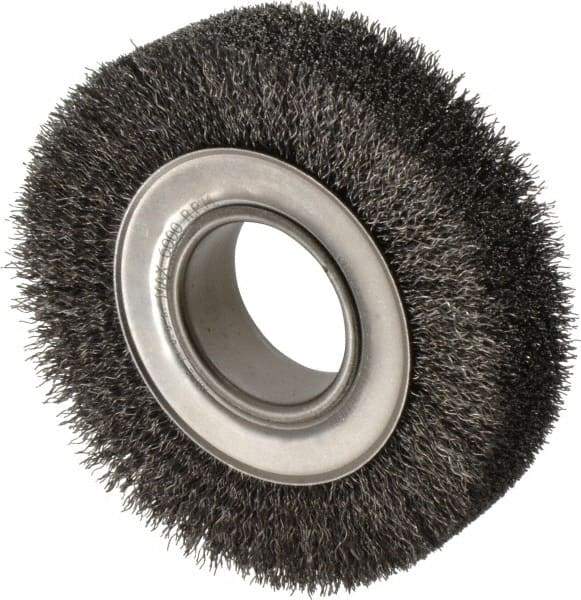 Anderson - 6" OD, 2" Arbor Hole, Crimped Steel Wheel Brush - 1-1/2" Face Width, 1-1/8" Trim Length, 0.014" Filament Diam, 6,000 RPM - USA Tool & Supply