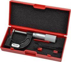 Starrett - 1 Inch Measurement Range, 0.001 Inch Graduation, Post Anvil, Plain Thimble, Mechanical Anvil, Tube Micrometer - 39/64 Inch Head Diameter, Satin Chrome Finish, Carbide, Includes Case - USA Tool & Supply