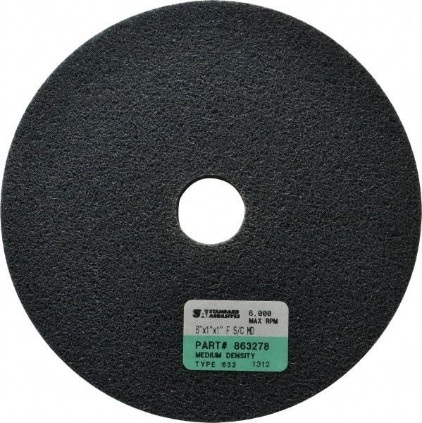 Standard Abrasives - 6" Diam, 1" Face Width, 1" Center Hole, Fine Grade, Silicon Carbide Deburring Wheel - Unitized, Soft/Medium Density 6 Grade, 5,000 RPM - USA Tool & Supply