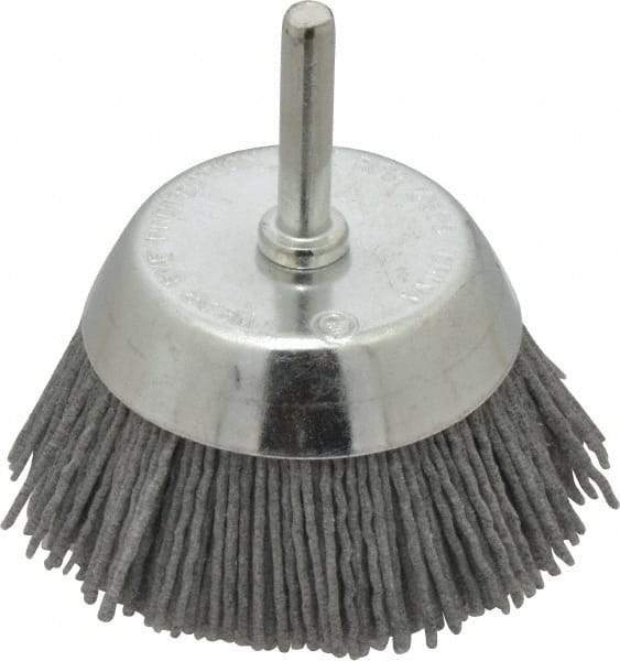 Dico - 2-1/2" Diam, 1/4" Shank Diam, Nylon Fill Cup Brush - Aluminum Oxide Abrasive Material, 0.05 Wire Diam - USA Tool & Supply