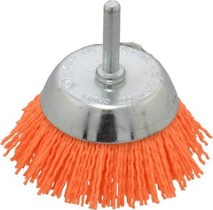 Dico - 2-1/2" Diam, 1/4" Shank Diam, Nylon Fill Cup Brush - Aluminum Oxide Abrasive Material, 0.04 Wire Diam - USA Tool & Supply