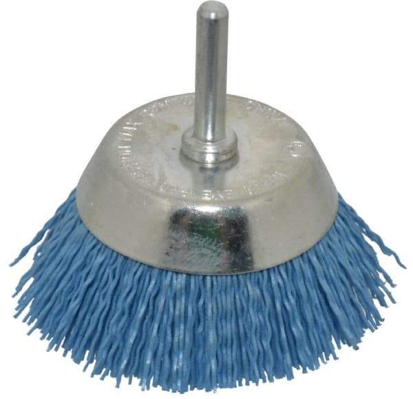 Dico - 2-1/2" Diam, 1/4" Shank Diam, Nylon Fill Cup Brush - Aluminum Oxide Abrasive Material, 0.03 Wire Diam - USA Tool & Supply