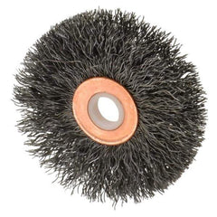 Anderson - 2-1/2" OD, 1/2" Arbor Hole, Crimped Steel Wheel Brush - 1/4" Face Width, 3/4" Trim Length, 0.0118" Filament Diam, 20,000 RPM - USA Tool & Supply