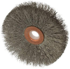 Anderson - 3" OD, 1/2" Arbor Hole, Crimped Stainless Steel Wheel Brush - 1/4" Face Width, 1" Trim Length, 0.006" Filament Diam, 20,000 RPM - USA Tool & Supply