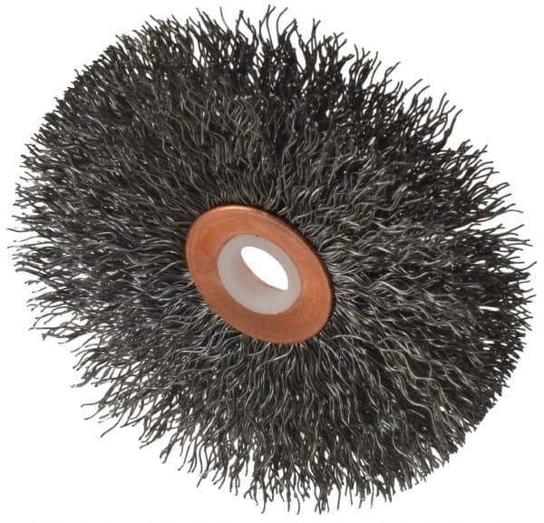 Anderson - 3" OD, 1/2" Arbor Hole, Crimped Steel Wheel Brush - 1/4" Face Width, 1" Trim Length, 0.0118" Filament Diam, 20,000 RPM - USA Tool & Supply