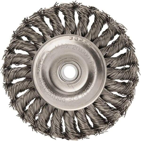 Anderson - 4" OD, 1/2" Arbor Hole, Knotted Stainless Steel Wheel Brush - 1/2" Face Width, 1" Trim Length, 0.02" Filament Diam, 20,000 RPM - USA Tool & Supply