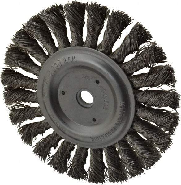 Anderson - 6" OD, 1/2" Arbor Hole, Knotted Stainless Steel Wheel Brush - 1/2" Face Width, 1-7/16" Trim Length, 0.016" Filament Diam, 9,000 RPM - USA Tool & Supply