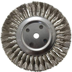 Anderson - 8" OD, 5/8" Arbor Hole, Knotted Stainless Steel Wheel Brush - 5/8" Face Width, 1-3/4" Trim Length, 0.012" Filament Diam, 6,000 RPM - USA Tool & Supply