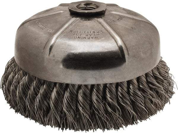 Anderson - 6" Diam, 5/8-11 Threaded Arbor, Stainless Steel Fill Cup Brush - 0.02 Wire Diam, 1-3/8" Trim Length, 6,600 Max RPM - USA Tool & Supply