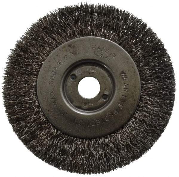 Anderson - 4" OD, 1/2" Arbor Hole, Crimped Stainless Steel Wheel Brush - 11/32" Face Width, 13/16" Trim Length, 0.0104" Filament Diam, 6,000 RPM - USA Tool & Supply