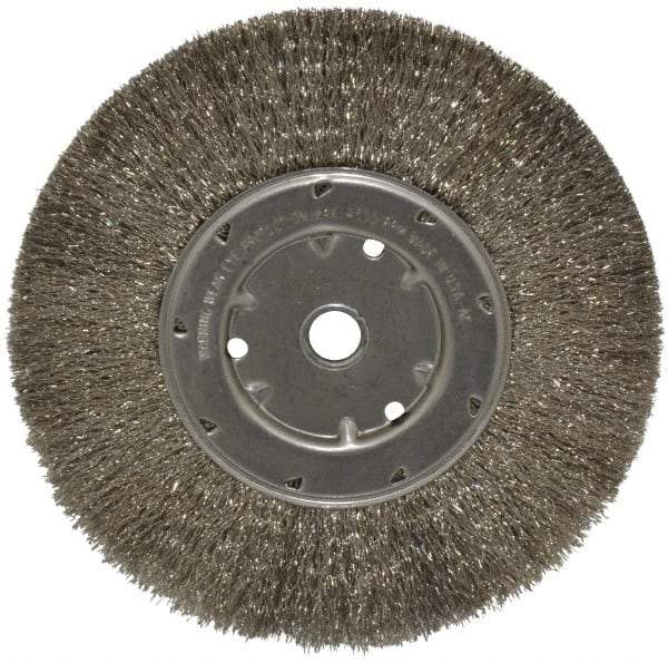 Anderson - 8" OD, 5/8" Arbor Hole, Crimped Stainless Steel Wheel Brush - 1/2" Face Width, 1-13/16" Trim Length, 0.0104" Filament Diam, 4,500 RPM - USA Tool & Supply