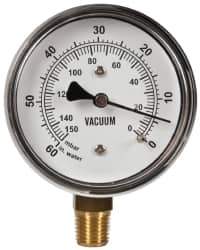 Gast - 1/4" NPT Vacuum Gauge - 0-60 psi Pressure, 0-150 Millibars - USA Tool & Supply