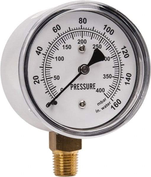 Gast - 1/4" NPT psi Pressure Gauge - 0-60 psi Pressure, 0-400 Millibars - USA Tool & Supply