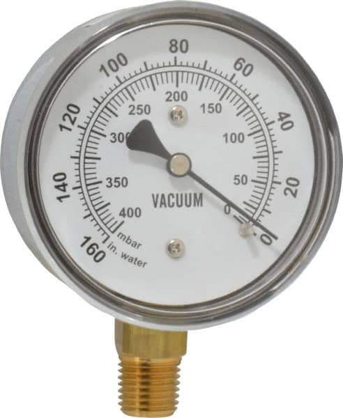 Gast - 1/4" NPT Vacuum Gauge - 0-60 psi Pressure, 0-400 Millibars - USA Tool & Supply