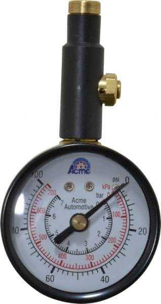 Acme - 0 to 100 psi Dial Straight Tire Pressure Gauge - Closed Check - USA Tool & Supply