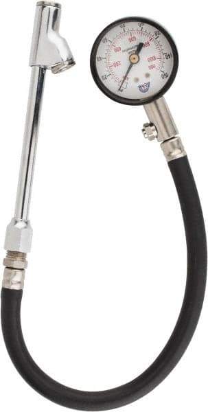 Acme - 0 to 160 psi Dial Straight Dual Tire Pressure Gauge - Closed Check, 12' Hose Length - USA Tool & Supply