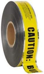 Presco - Caution: Buried Gas Line Below, Detectable Underground Tape - 1,000 Ft. Long x 2 Inch Wide Roll, Polyethylene on Aluminum, 5 mil Thick, Black and Yellow - USA Tool & Supply