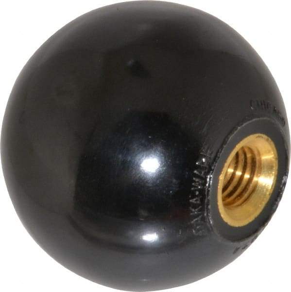 Gibraltar - M12x1.75x17 Thread, 1-15/16" Diam, 1-27/32" High, Female Insert Ball Knob - Black, Phenolic, Smooth Grip, 17mm Hole Depth - USA Tool & Supply