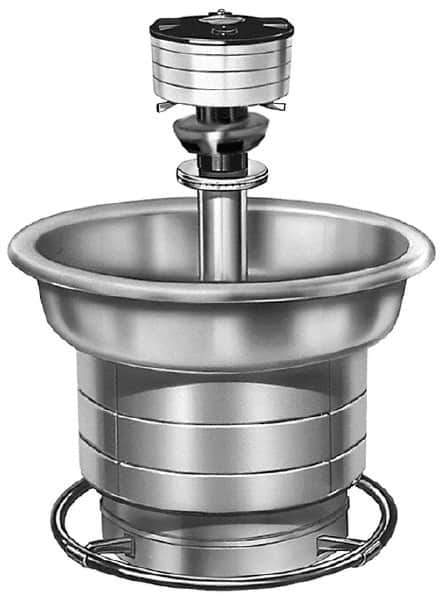 Bradley - Circular, Foot-Controlled, Internal Drain, 36" Diam, 3 Person Capacity, Stainless Steel, Wash Fountain - 2 GPM, 9" Bowl Depth, 28" High, 304 Material Grade - USA Tool & Supply