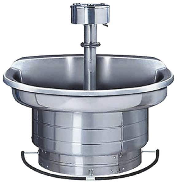 Bradley - Semi-Circular, Foot-Controlled, Internal Drain, 54" Diam, 4 Person Capacity, Stainless Steel, Wash Fountain - 3 GPM, 9" Bowl Depth, 28" High, 304 Material Grade - USA Tool & Supply