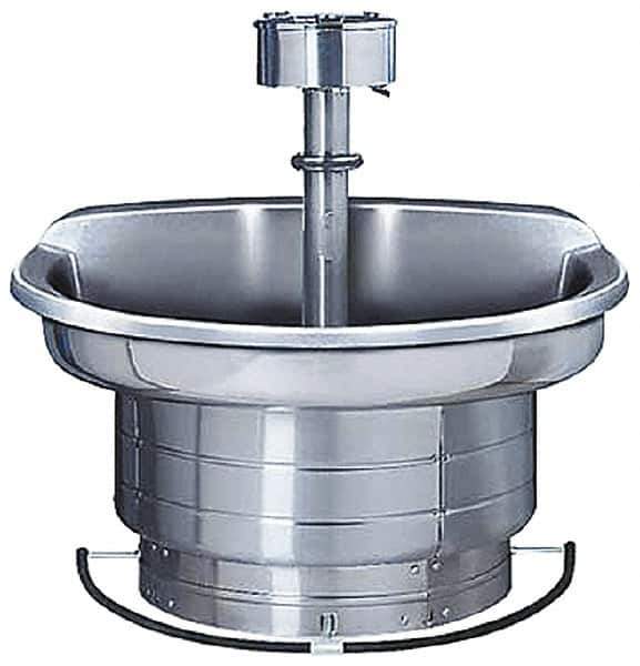 Bradley - Circular, Foot-Controlled, Internal Drain, 54" Diam, 4 Person Capacity, Stainless Steel, Wash Fountain - 5 GPM, 9" Bowl Depth, 28" High, 304 Material Grade - USA Tool & Supply