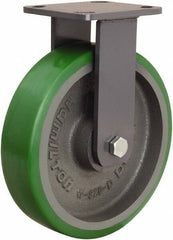 Hamilton - 8" Diam x 2" Wide x 9-1/2" OAH Top Plate Mount Rigid Caster - Polyurethane Mold onto Cast Iron Center, 1,500 Lb Capacity, Tapered Roller Bearing, 4 x 4-1/2" Plate - USA Tool & Supply