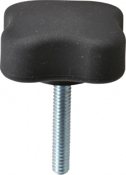 Gibraltar - 1.99" Head Diam, 4 Point Lobed Knob - 1/4-20 Stem, Thermoplastic Elastomer, Black - USA Tool & Supply