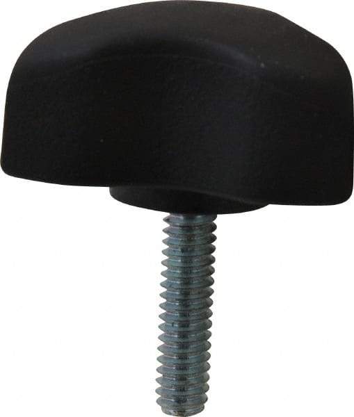 Gibraltar - 1.77" Head Diam, 3 Point Lobed Knob - 1/4-20 Stem, Thermoplastic Elastomer, Black - USA Tool & Supply