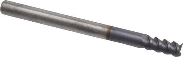 Accupro - 1/8", 1/4" LOC, 1/8" Shank Diam, 1-1/2" OAL, 3 Flute, Solid Carbide Square End Mill - Single End, AlTiN Finish, Spiral Flute, 60° Helix, Centercutting, Right Hand Cut, Right Hand Flute - USA Tool & Supply
