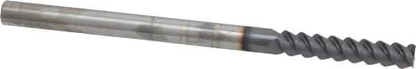 Accupro - 1/4", 1-1/4" LOC, 1/4" Shank Diam, 4" OAL, 3 Flute, Solid Carbide Square End Mill - Single End, AlTiN Finish, Spiral Flute, 60° Helix, Centercutting, Right Hand Cut, Right Hand Flute - USA Tool & Supply