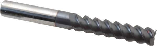 Accupro - 7/16", 2" LOC, 7/16" Shank Diam, 4" OAL, 3 Flute, Solid Carbide Square End Mill - Single End, AlTiN Finish, Spiral Flute, 60° Helix, Centercutting, Right Hand Cut, Right Hand Flute - USA Tool & Supply