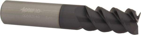 Accupro - 5/8", 1-1/4" LOC, 5/8" Shank Diam, 3-1/2" OAL, 3 Flute, Solid Carbide Square End Mill - Single End, AlTiN Finish, Spiral Flute, 60° Helix, Centercutting, Right Hand Cut, Right Hand Flute - USA Tool & Supply