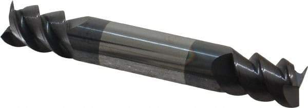 Accupro - 3/8", 1/2" LOC, 3/8" Shank Diam, 2-1/2" OAL, 3 Flute, Solid Carbide Square End Mill - Double End, AlTiN Finish, Spiral Flute, 60° Helix, Centercutting, Right Hand Cut, Right Hand Flute - USA Tool & Supply