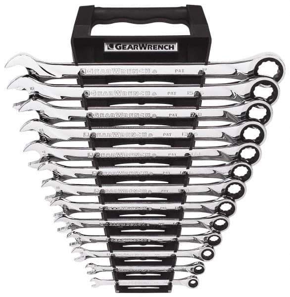 GearWrench - 13 Piece, 1/4" to 1", 12 Point Combination Wrench Set - Inch Measurement Standard, Chrome Finish, Comes in Tray - USA Tool & Supply