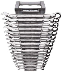 GearWrench - 16 Piece, 8mm to 24mm, 12 Point Combination Wrench Set - Metric Measurement Standard, Chrome Finish, Comes in Tray - USA Tool & Supply