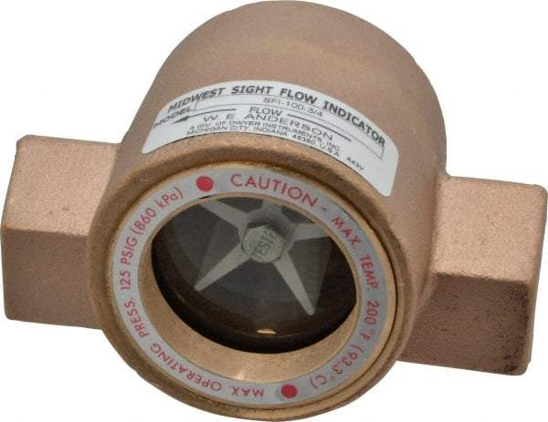 Dwyer - 3/4 Inch, Bronze Body Sight Flow Indicator - 125 Max psi, 4 Inch Overall Length, 200°F - USA Tool & Supply