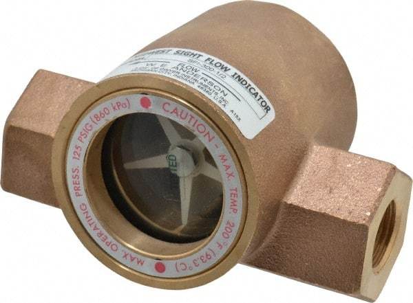 Dwyer - 1/2 Inch, Bronze Body Sight Flow Indicator - 125 Max psi, 4-1/16 Inch Overall Length, 200°F - USA Tool & Supply