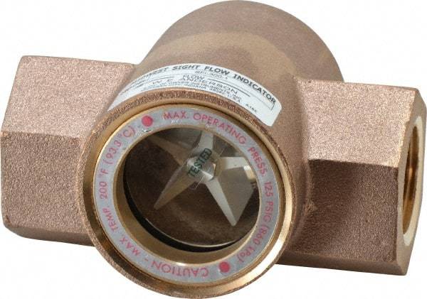 Dwyer - 1 Inch, Bronze Body Sight Flow Indicator - 125 Max psi, 4-3/8 Inch Overall Length, 200°F - USA Tool & Supply