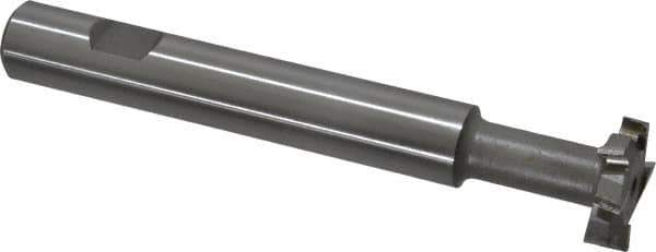 Made in USA - 1" Cut Diam, 1/4" Cut Width, 7/16" Neck Diam, 5/8" Shank Diam, 4-15/16" OAL, M2 High Speed Steel T-Slot Cutter - Uncoated, Staggered Teeth, 8 Teeth, Weldon Flat - USA Tool & Supply