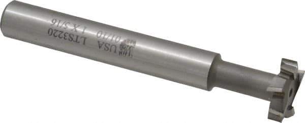 Made in USA - 1" Cut Diam, 5/16" Cut Width, 7/16" Neck Diam, 5/8" Shank Diam, 4-15/16" OAL, M2 High Speed Steel T-Slot Cutter - Uncoated, Staggered Teeth, 8 Teeth, Weldon Flat - USA Tool & Supply