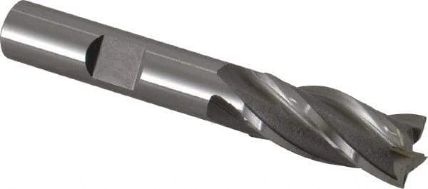 OSG - 7/16", 1" LOC, 3/8" Shank Diam, 2-11/16" OAL, 4 Flute, Vanadium High Speed Steel Square End Mill - Single End, Uncoated, Spiral Flute, 30° Helix, Centercutting, Right Hand Cut, Right Hand Flute, Series 574 - USA Tool & Supply