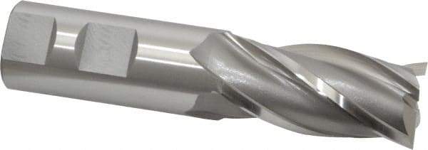 OSG - 1", 2" LOC, 1" Shank Diam, 4-1/2" OAL, 4 Flute, Vanadium High Speed Steel Square End Mill - Single End, Uncoated, Spiral Flute, 30° Helix, Centercutting, Right Hand Cut, Right Hand Flute, Series 574 - USA Tool & Supply
