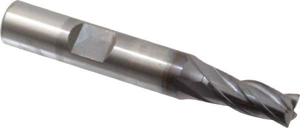 OSG - 9/32", 11/16" LOC, 3/8" Shank Diam, 2-1/2" OAL, 4 Flute, Vanadium High Speed Steel Square End Mill - Single End, TiCN Finish, Spiral Flute, 30° Helix, Centercutting, Right Hand Cut, Right Hand Flute, Series 574 - USA Tool & Supply