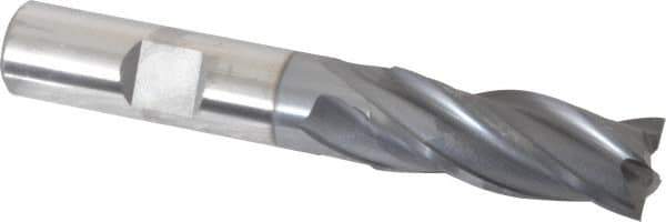 OSG - 17/32", 1-3/8" LOC, 1/2" Shank Diam, 3-3/8" OAL, 4 Flute, Vanadium High Speed Steel Square End Mill - Single End, TiCN Finish, Spiral Flute, 30° Helix, Centercutting, Right Hand Cut, Right Hand Flute, Series 574 - USA Tool & Supply