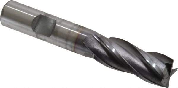 OSG - 9/16", 1-3/8" LOC, 1/2" Shank Diam, 3-3/8" OAL, 4 Flute, Vanadium High Speed Steel Square End Mill - Single End, TiCN Finish, Spiral Flute, 30° Helix, Centercutting, Right Hand Cut, Right Hand Flute, Series 574 - USA Tool & Supply