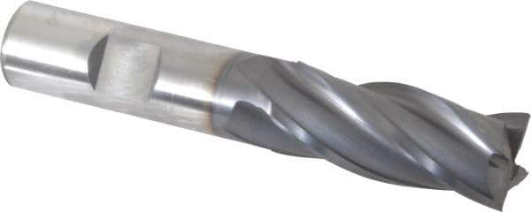 OSG - 11/16", 1-5/8" LOC, 5/8" Shank Diam, 3-3/4" OAL, 4 Flute, Vanadium High Speed Steel Square End Mill - Single End, TiCN Finish, Spiral Flute, 30° Helix, Centercutting, Right Hand Cut, Right Hand Flute, Series 574 - USA Tool & Supply