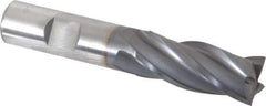 OSG - 11/16", 1-5/8" LOC, 5/8" Shank Diam, 3-3/4" OAL, 4 Flute, Vanadium High Speed Steel Square End Mill - Single End, TiCN Finish, Spiral Flute, 30° Helix, Centercutting, Right Hand Cut, Right Hand Flute, Series 574 - USA Tool & Supply