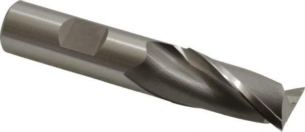 OSG - 11/16", 1-5/16" LOC, 5/8" Shank Diam, 3-7/16" OAL, 2 Flute, Vanadium High Speed Steel Square End Mill - Single End, Uncoated, Spiral Flute, 30° Helix, Centercutting, Right Hand Cut, Right Hand Flute, Series 573 - USA Tool & Supply